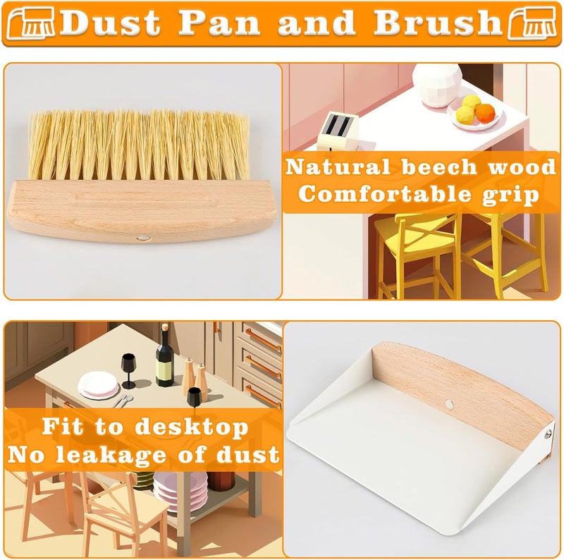 Nokiils Small Dust Pan and Brush Set, Mini Hand Broom and Dustpan Set, Wooden Crumb Sweeper for Home Desktop, Sofa, Pet Care Household (White) - Image 3